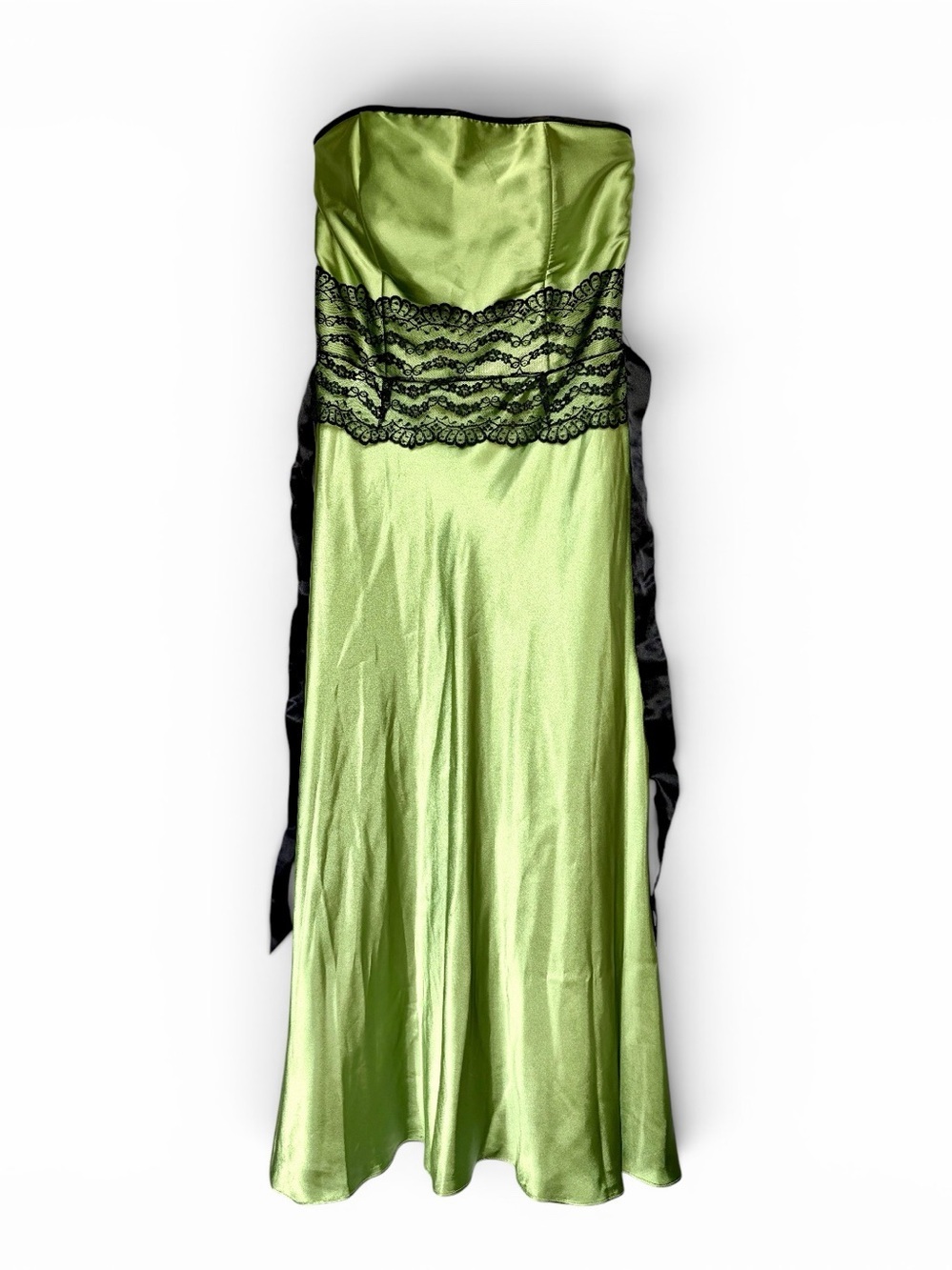 Jessica McClintock Gunne Sax Y2K Lime Green Satin Strapless Formal Dress 11/12